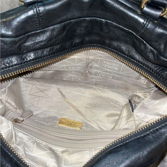 Badgley Mischka Black Leather Handbag with Gold Accents - Picture 6 of 11